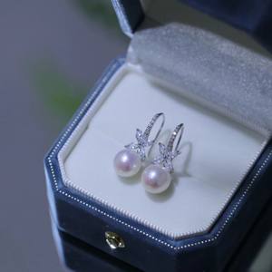 Boucles d'oreilles pendantes en argent 925 avec perle d'eau douce de 8-9 mm, forme œil de cheval, motif trèfle à quatre feuilles, perle Mantou haute densité, collection 2025 - Product Image 4