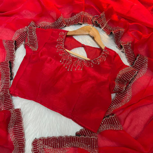 เสื้อส่าหรีผ้าไหมลายอวกาศประดับเพชรหรูหราดีไซน์ใหม่ dhwaja ส่งออก - Product Image 1