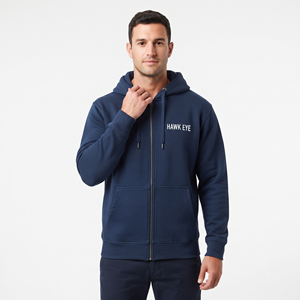 Sweat à capuche zippé pour homme, bleu marine tendance, en coton épais, coupe classique, personnalisable. - Product Image 2