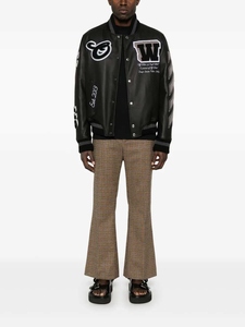 Blouson universitaire réversible Off-White pour homme en PU noir avec patchs lettres brodés, col rabattable, style urbain - Product Image 5