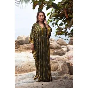 Vestido Kaftán Maxi Tradicional de Algodón con Tinte Tie Dye, Lavable, Ecológico, Transpirable, Cuello en V, para Mujer, Estilo Veraniego, Holgado, para Playa o Fitness - Product Image 1