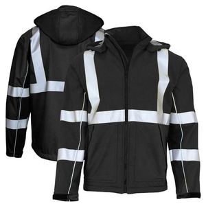 Veste d'hiver à capuche en toile haute visibilité, chaude, épaisse, réfléchissante, pour travaux de construction, avec fermeture éclair sur le devant - Product Image 1