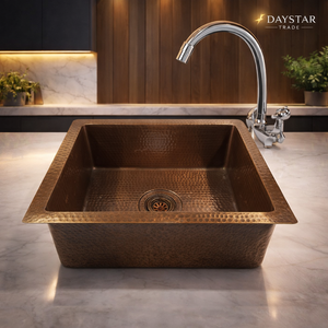 Fregadero de Cocina de Cobre Martillado a Mano de una Sola Pieza con Cuatro Orificios Daystar Trade |   Fregadero de Preparación para Barra de Diseño Moderno, Estilo Antiguo, para Instalar Bajo Encimera - Product Image 2