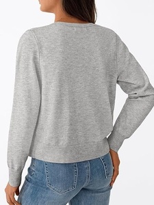Cárdigan de punto gris para mujer, manga larga, cuello redondo, botones frontales, suéter informal, color sólido, manga completa, longitud regular - Product Image 4