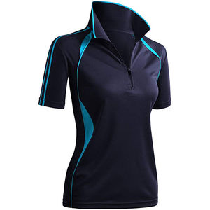 Polo de Manga Corta Azul Marino para Mujer, Color Sólido, Corte Regular, Secado Rápido, Tejido de Poliéster, Estilo Casual - Product Image 1