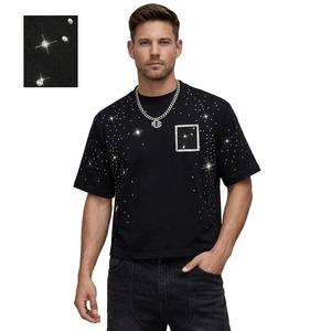 Luxury Y2K Latest Design Top Quality Men's shirts 100% Cotton Men Rhinestone Custom Design <b>T</b>-Shirts Men Heavyweight Breathable - Product Image 2