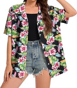 Camisa Hawaiana para Mujer, Estampado Floral Tropical, con Botones, para Vacaciones, Playa, Verano - Product Image 2