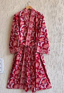 Bata Kimono de Algodón Estampada a Mano para Mujer, Manga Larga, Estilo Túnica de Baño, Ropa de Playa, Ropa de Descanso - Product Image 6