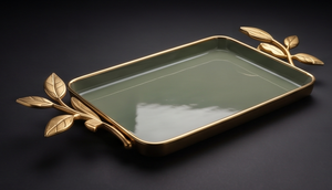 Plateau de service rectangulaire de luxe en émail vert avec poignées en forme de branche dorée, plat décoratif en métal pour table basse, salon, nourriture - Product Image 4