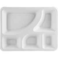 Plateau rectangulaire blanc à 5 compartiments, assiettes en plastique divisées, durables, jetables, pour le service alimentaire