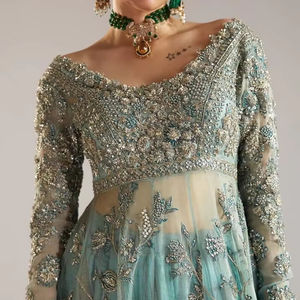 Luxurious Elegant Bridal <b>Wedding</b> Dress with Lace Crystal Ruffles Best Quality Floor-Length Premium Quality Pakistani Wear - Product Image 1