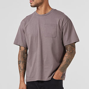 T-shirt gris à manches courtes et col rond pour homme, 100 % coton jersey tricoté, couleur unie, coupe classique - Product Image 4