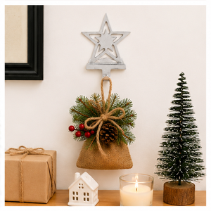 Handmade Silver Metal Star-Shaped Christmas <b>Stocking</b> <b>Holder</b> For Fireplace Mantle Durable Rust-Proof Decorative <b>Stocking</b> Hanger - Product Image 4
