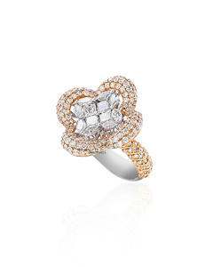 Anillo de Lujo con Diamantes Cultivados en Laboratorio, Diseño Floral, Corte Marquesa y Princesa, Oro 10K 14K 18K, Plata 925 935, para Aniversario o Boda - Product Image 4