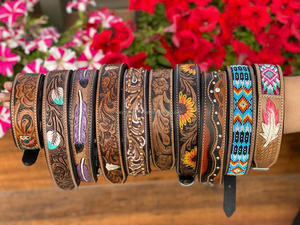 Nouveau collier de chien occidental personnalisé de haute qualité perlé usiné à la main fabriqué à la main rembourré 100% collier pour animaux de compagnie à fleurs en cuir véritable - Product Image 6