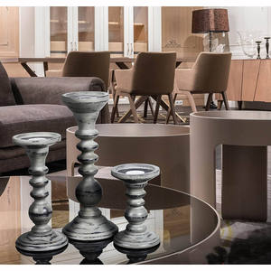 ชุดเชิงเทียนไม้3เรียวสำหรับตกแต่งบ้าน6 9 12นิ้วสีเทา - Product Image 3