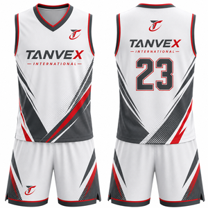 Ensemble de maillots de basketball sublimés TANVEX International, col en V, sans manches, séchage rapide, unisexe, adulte, toutes saisons, écologique, devant - Product Image 4
