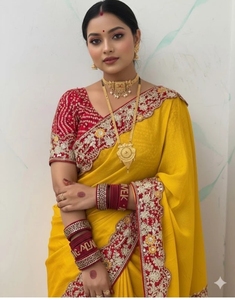 Sari en soie mélangée de style Bollywood uni KV Soild Plain - Product Image 6