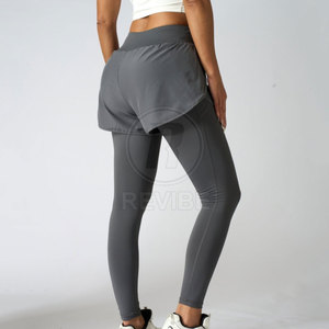 Hot Sale Casual Breathable 2-in-1 Knitted Polyester Cotton Yoga <b>Leggings</b> with Mid <b>Waist</b> <b>Low</b> MOQ - Product Image 6