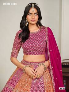 New Arrival Faux Georgette with Heavy Embroidery <b>Honey</b>-Comb Pattern Panel Lehenga-Choli & Dupatta Collection Supplier from India - Product Image 5