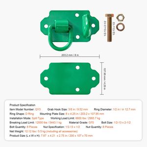 Ganci per Benna Trattore in Acciaio Forgiato Grado 70 da 3/8'' con Anello di Ancoraggio, Confezione da 2, Piastre Posteriori con Gancio a Bullone per Traino - Product Image 4