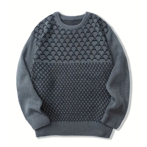 Men's Long Sleeved Gradient <b>Sweater</b> Fashion Anti Wrinkle Knitted Polyester Breathable Crew Neck Shrink Fall Winter - Product Image 1