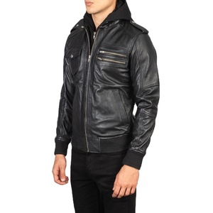 Veste en cuir pleine fleur de vache noir, style décontracté, imperméable, respirante, coupe-vent, avec poignets en tricot côtelé, pour homme - Product Image 3