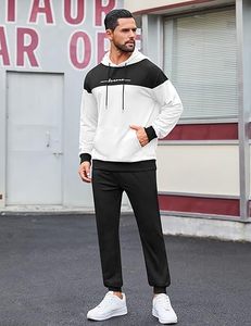 Conjunto deportivo de chándal con capucha para hombre, de dos piezas, con bloques de color, de forro polar, para correr. - Product Image 2