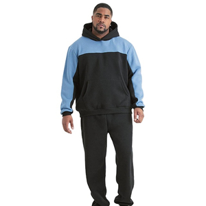 <b>Mens</b> Black and Blue Color Block Hooded Tracksuit SetFull Sleeve <b>Pullover</b> Sweatshirt with Kangaroo Pocket and Matching - Product Image 1