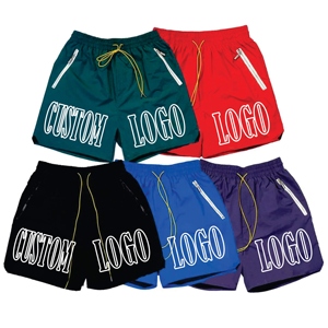 Double <b>Layer</b> Custom Logo Front Printed High Elastic Waist Cotton Fabric Breathable Quick Dry Men's Casual Solid Pattern Shorts - Product Image 1