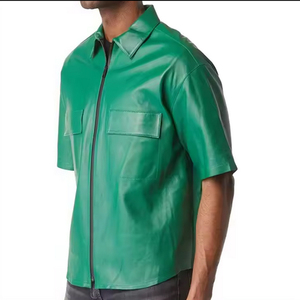 Chemise en cuir boutonnée décontractée et tendance pour hommes, de haute qualité, avec logo personnalisé sur le devant, service OEM, tissu en toile personnalisé, vente en gros - Product Image 4