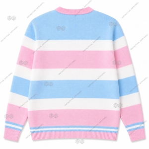 Vente en gros de cardigans tricotés personnalisés Jack and Jill of America JJOA pour femmes, manches longues, col en V profond, rayé rose et bleu - Product Image 4