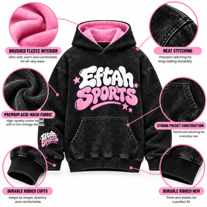 Eftah Sports Men's Oversized Washed Black <b>Hoodie</b> With Pink Lining And Graphic Letter Print <b>Cheap</b> Price Wholesale Rate Custom - Product Image 6