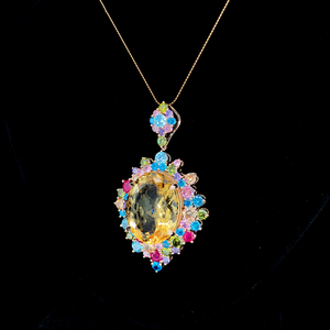 Premium yellow gold colour <b>stone</b> pendant round brilliant cut gemstone pendant fine jewelry women fashion pendant gift jewelry - Product Image 2
