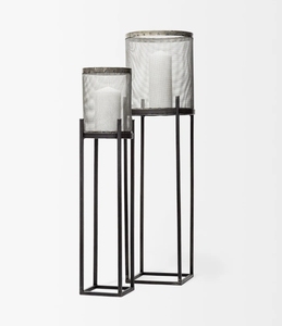 Modern Industrial Handmade Square Metal Mesh Candle <b>Lanterns</b> <b>Tall</b> Pedestal Pillar Holder Stand for Elegant Home Wedding Decor - Product Image 1