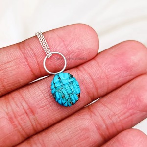 Natural <b>Copper</b> Turquoise Scarab Carving Necklace 925 Sterling Silver Gemstone Jewelry Turquoise Charm Wholesale Bulk For Women - Product Image 5
