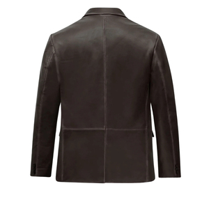 <b>Men's</b> Black Genuine <b>Leather</b> Windproof Autumn Stand Collar Single Button Bomber Jacket - Product Image 2