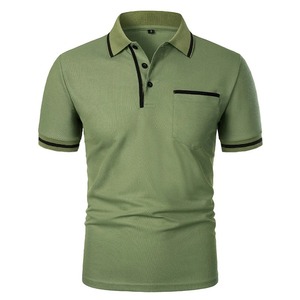Polo à manches courtes pour homme, couleur unie, en coton tricoté, décontracté, respirant, coupe classique, avec poche - Product Image 5