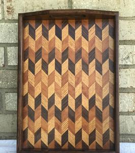 Plateau de service en bois de noyer pour table basse et chariot de bar, idéal pour la cuisine et le bureau, finition laquée, motif horizontal - Product Image 1