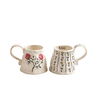 Tasse en céramique de porcelaine Lelyi rétro, peinte à la main, motif floral, avec poignée – Durable, compatible lave-vaisselle et micro-ondes, tasse créative de forme irrégulière - Product Image 1