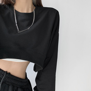 Nouveaux pulls en coton personnalisés avec logo en gros, pulls d'hiver pour femmes, col rond ample et manches longues, couleur unie - Product Image 4