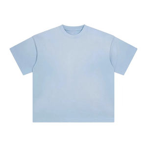 Men's Oversized Short Sleeve O-Neck T-<b>Shirt</b> Solid Light Blue Casual 100% Cotton Jersey Knitted Plain Dyed Fit - Product Image 5