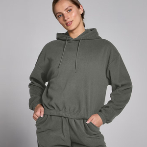 Sweat-shirt à capuche surdimensionné gris pour femme, couleur unie, en coton tricoté, respirant, à manches longues, pull-over respirant, tenue d'hiver - Product Image 1