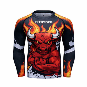 Fitryder <b>Men's</b> Long Sleeve MMA Rash Guard Heat-Transfer Printed Green Dragon Design Quick Dry <b>Compression</b> 220g <b>Shirt</b> - Product Image 4