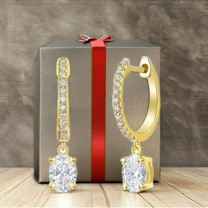 Pendientes de Aro Colgantes de Oro Sólido de 10K con Moissanita de Corte Ovalado, de Moda, Clásicos, para Uso Diario, para Fiesta de Compromiso, para Mujer - Product Image 6