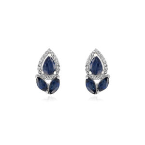 ต่างหูพลอยไพลินสีน้ำเงินธรรมชาติทรงหยดน้ำแบบวินเทจ แท้ 100% เครื่องประดับอัญมณีชั้นดี - Product Image 1