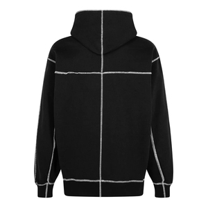 Sweat à capuche noir oversize pour homme avec surpiqûres contrastées blanches, coupe ample, style streetwear décontracté, sweats à capuche pour homme - Product Image 3