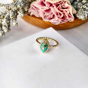 Anillo Ovalado de Plata de Ley 925 Chapado en Oro de 14K con Turquesa de Cobre, Anillo de Piedra Natural, Joyería para Mujer, Regalo - Product Image 3