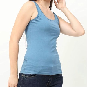 เสื้อกล้ามถักสำหรับผู้หญิง คอกลม สีพื้น เสื้อแขนกุดลำลอง สีฟ้าอ่อน - Product Image 4