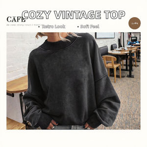 Sudadera Shewin Vintage con Lavado Enzimático para Mujer, Nueva Colección, 100% Poliéster, Estilo Casual Otoñal, Hombros Caídos, Corte Holgado - Product Image 3